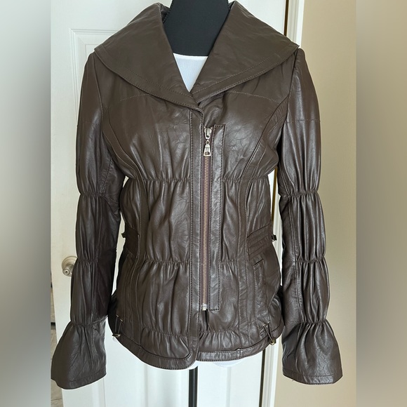 DANIER Chocolate Brown Leather Jacket Size S - Picture 1 of 8